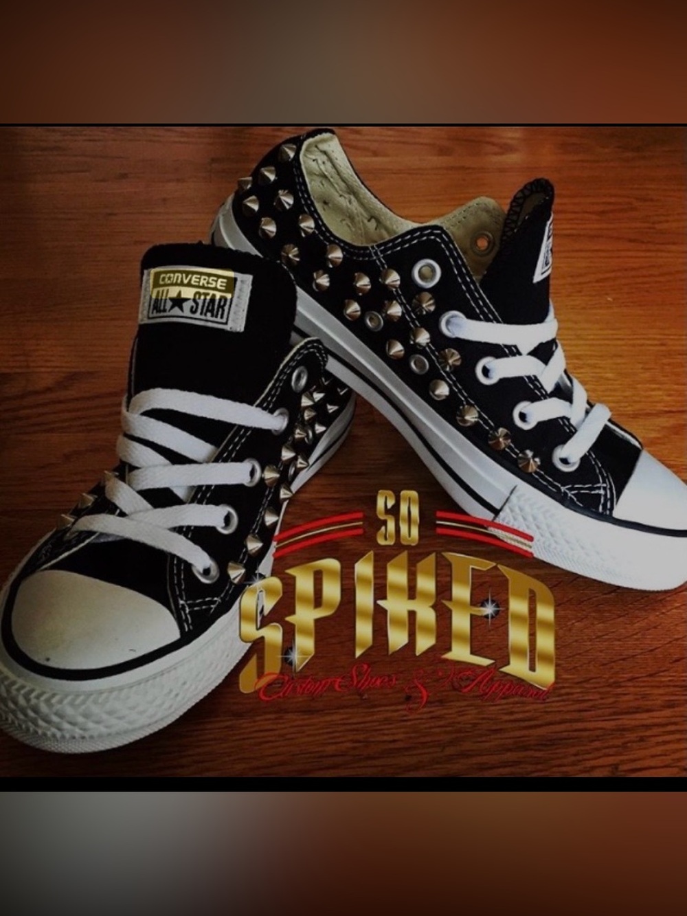 Converse Black Low Top Kids Sneakers with Silver Studs